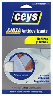 BLISTER 12 TIRAS ANTIDESLIZANTE BAÑERA 20x2,5cm TRANSPARENTE CEYS
