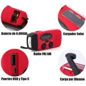 KIT EMERGENCIA RADIO-LINTERNA-POWERBANK 6000mAh-CARGADOR DINAMO Y SOLAR