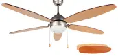 VENTILADOR TECHO CROMADO C/LUZ 132cm 60w ASPAS MADERA CP48132 ORBEGOZO
