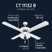 VENTILADOR TECHO BLANCO C/LUZ 132cm 60w CT-11132B ORBEGOZO