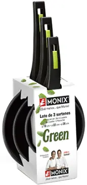 LOTE 3 SARTENES ALUMINIO 18-22-26cm GREEN M481241 MONIX