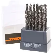 JUEGO 19 BROCAS METAL HSS 1-10mm 21999 STHOR