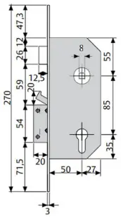 CERRADURA SEGURIDAD R300 T10 60mm TESA