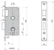 CERRADURA MADERA EMBUTIR LATONADA 35mm C/RECTO 1501-2-35 MCM