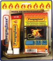 PACK 2,5mt CORDON CINTA 10x3mm Y PEGAMENTO REFRACTARIO FUEGOGLASS