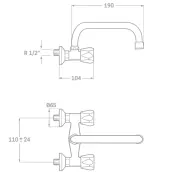 BATERIA FREGADERO CAÑO 19cm ALTO 110mm 11922 CIS