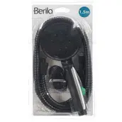 SET TELEFONO DUCHA 3 POSICIONES Y FLEXO 1.5m SOPORTE NEGRO 12594 BERILO