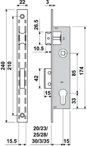 CERRADURA TIPO ISEO-CISA DESLIZANTE E3430-23 BATON