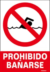 SEÑAL PROHIBIDO BAÑARSE 210x297mm RD40037